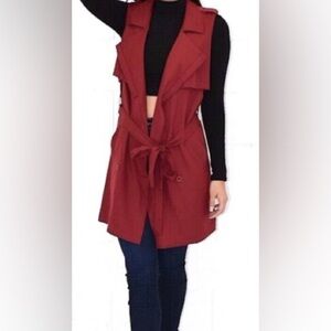 Express Women’s Faux Suede Long Jacket Vest, Tie Waist, Maroon Wine color, sz XS